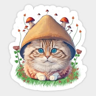 Cat With Mushroom Hat Sticker